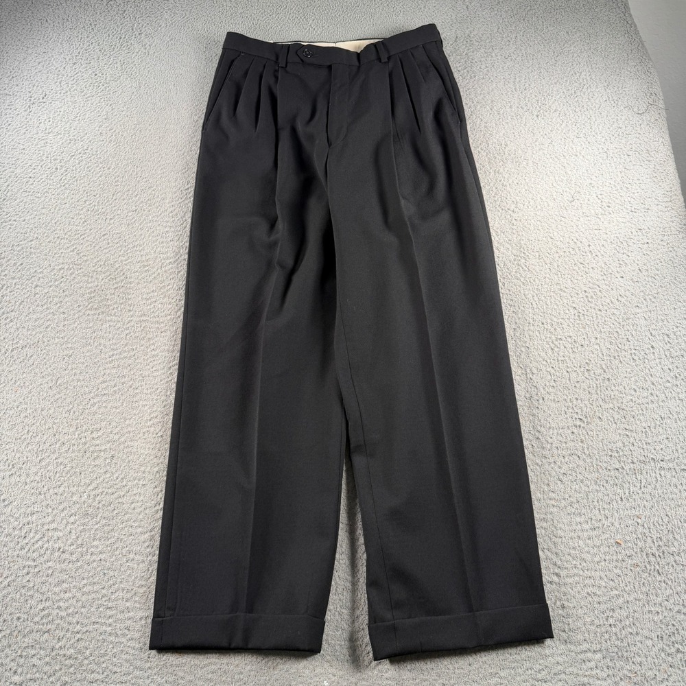 Vintage Givenchy Monsieur Dress Pants Men 30x28 Black Pleated Cuffed Made in USA